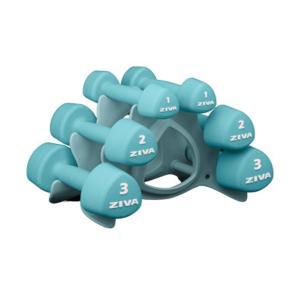 Mancuerna Ziva Studio Turquesa 12 kg Set (1, 2, 3 kg Pares) con soporte